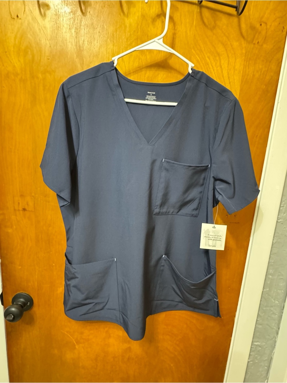 Navy V-Neck Medical Scrub Top with Pockets